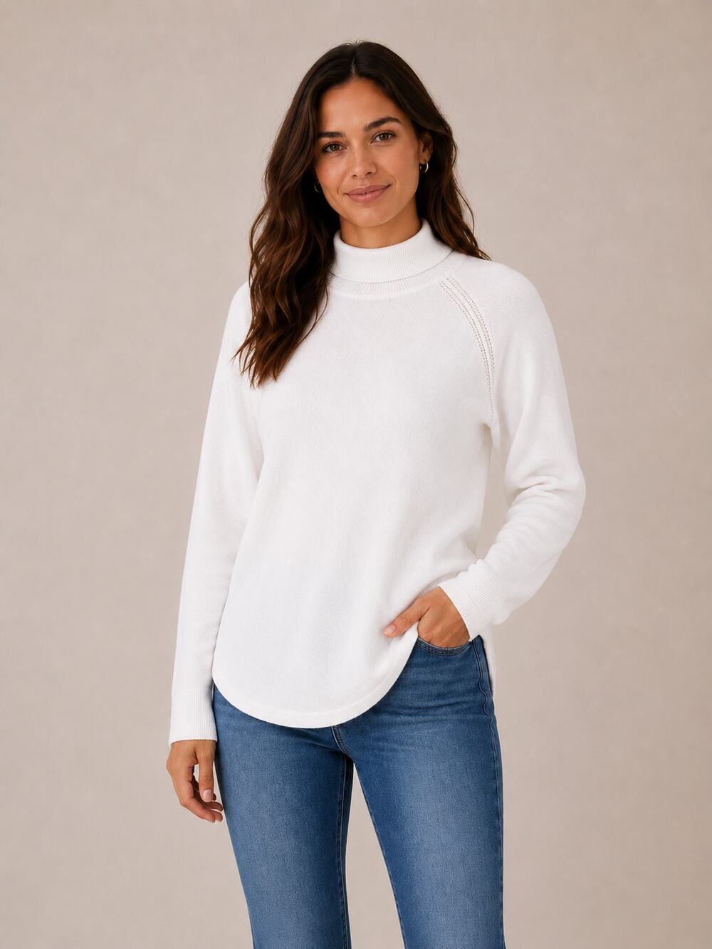 Jeanne Pierre Sweater Womens L White Turtleneck Cableknit Winter Fisherman Basic